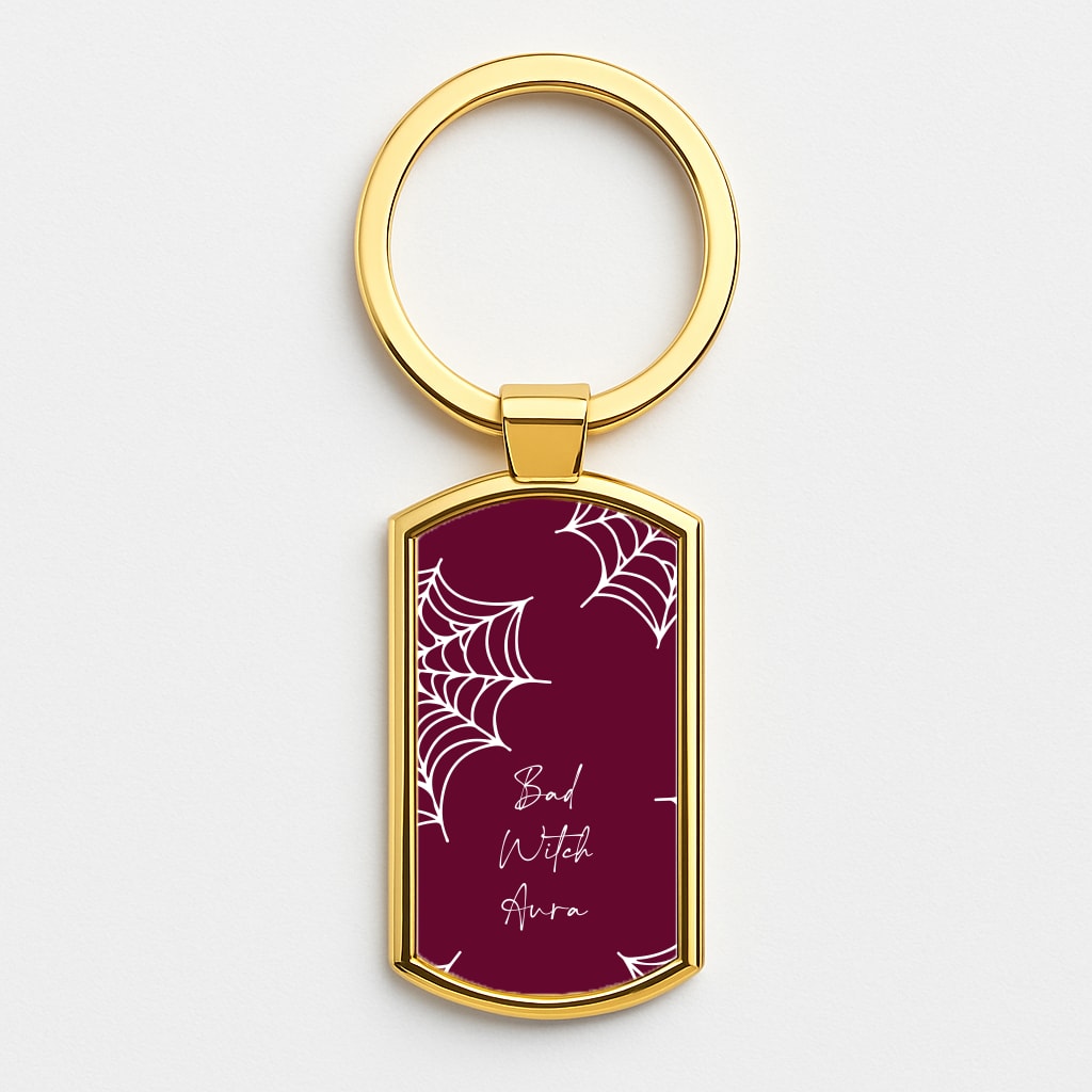 Bad Witch Aura Spider Webs Gold Keyring