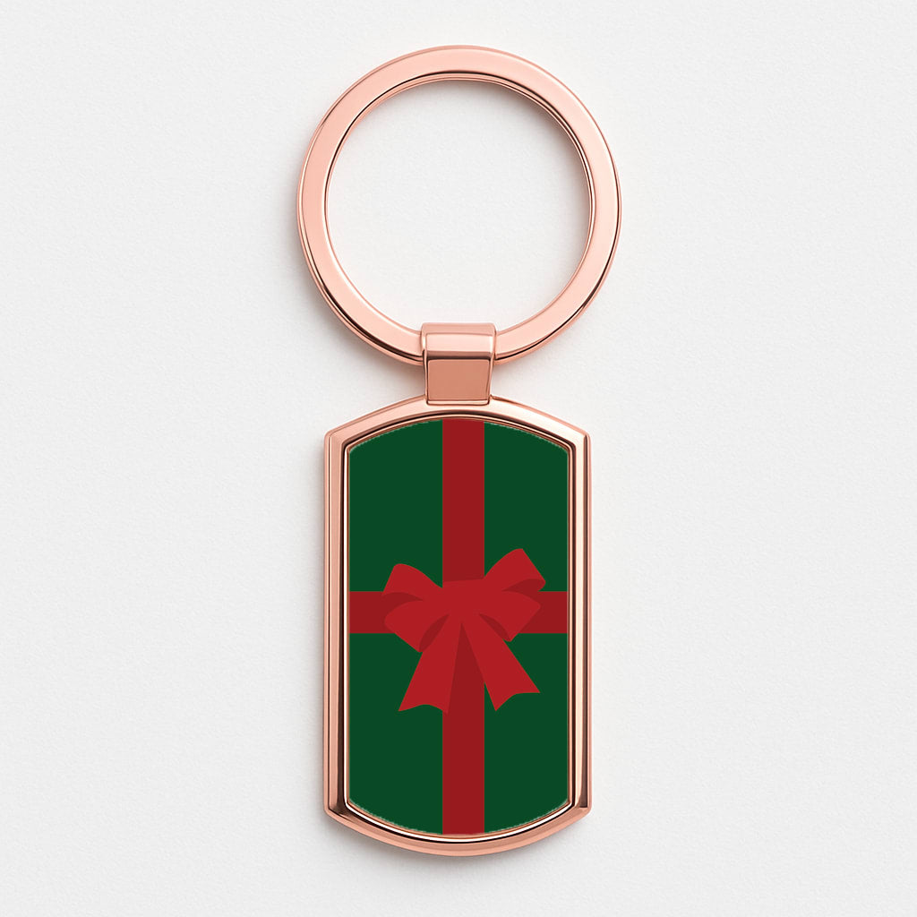Xmas Bow - Christmas Patterns Rose Gold Keyring