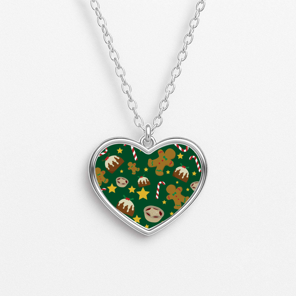 Festive - Christmas Patterns Heart Necklace
