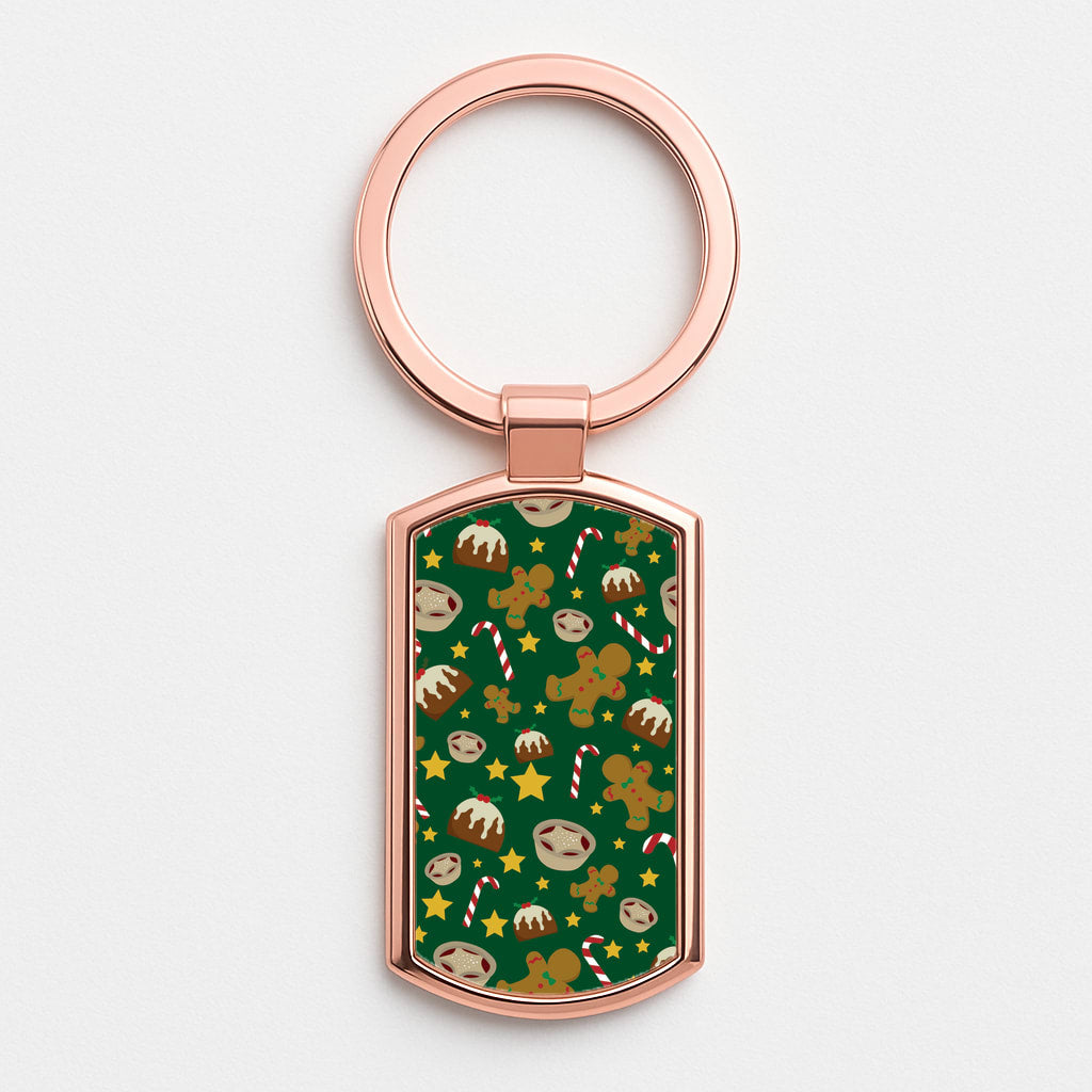 Festive - Christmas Patterns Rose Gold Keyring