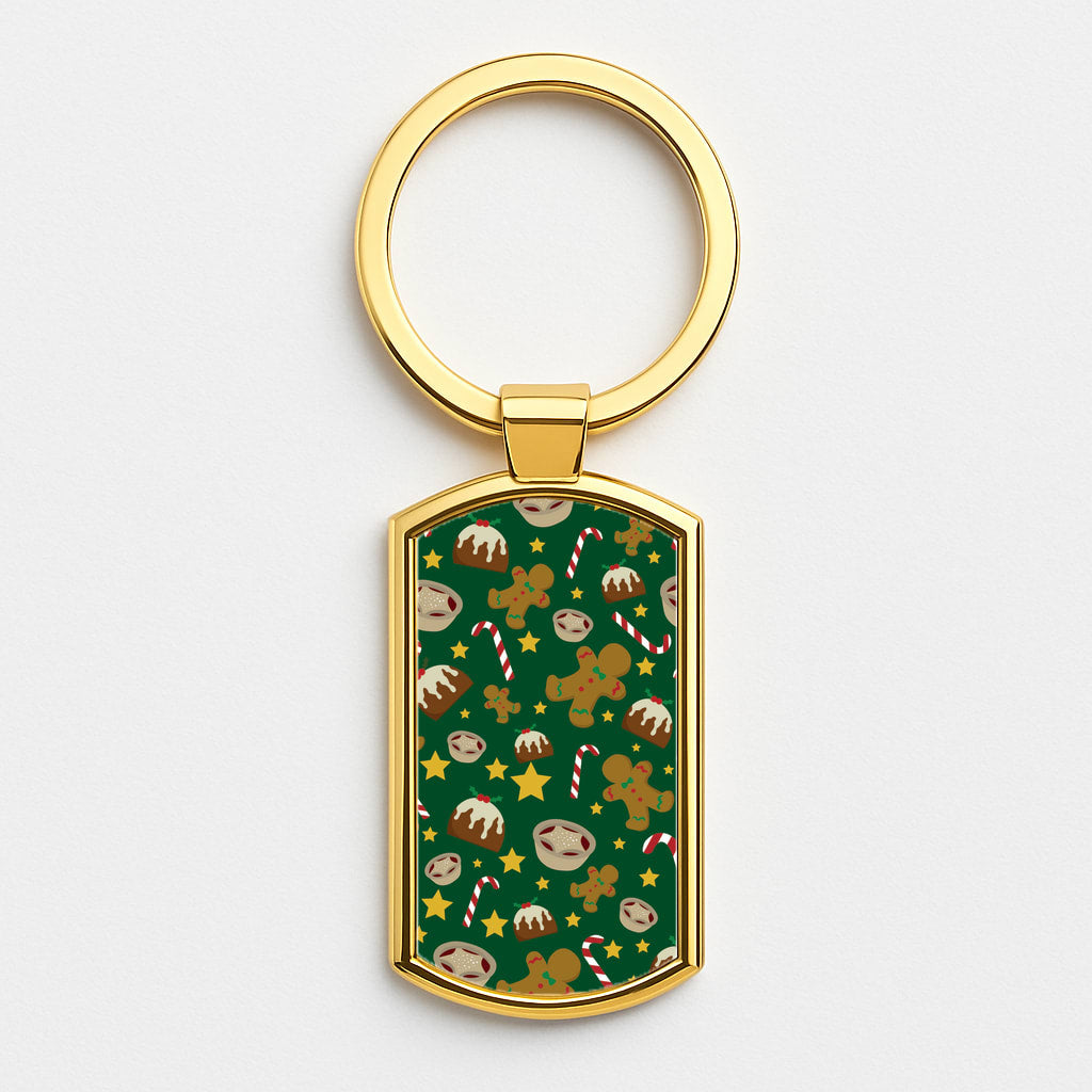 Festive - Christmas Patterns Gold Keyring