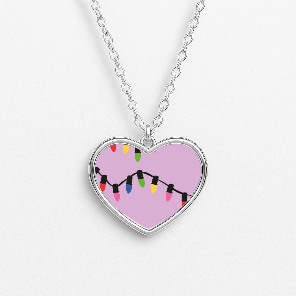 Pink Lights - Christmas Patterns Heart Necklace