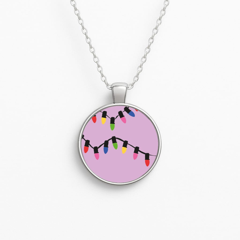 Pink Lights - Christmas Patterns Circle Necklace