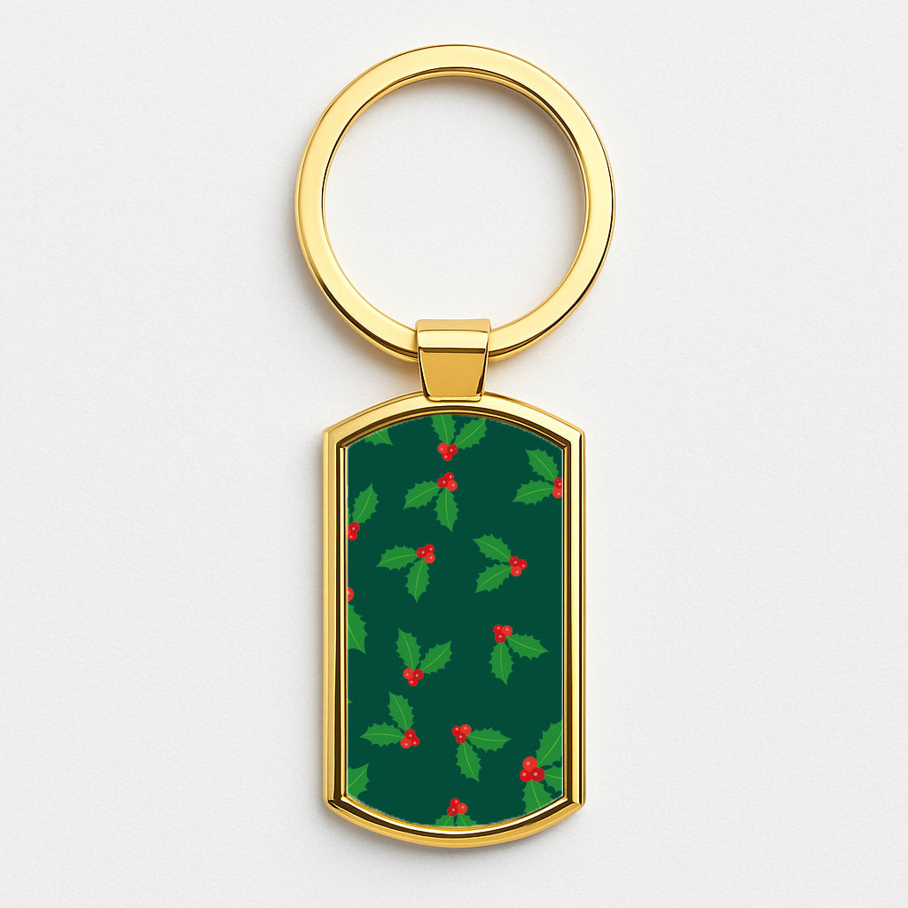 Holly - Christmas Patterns Gold Keyring