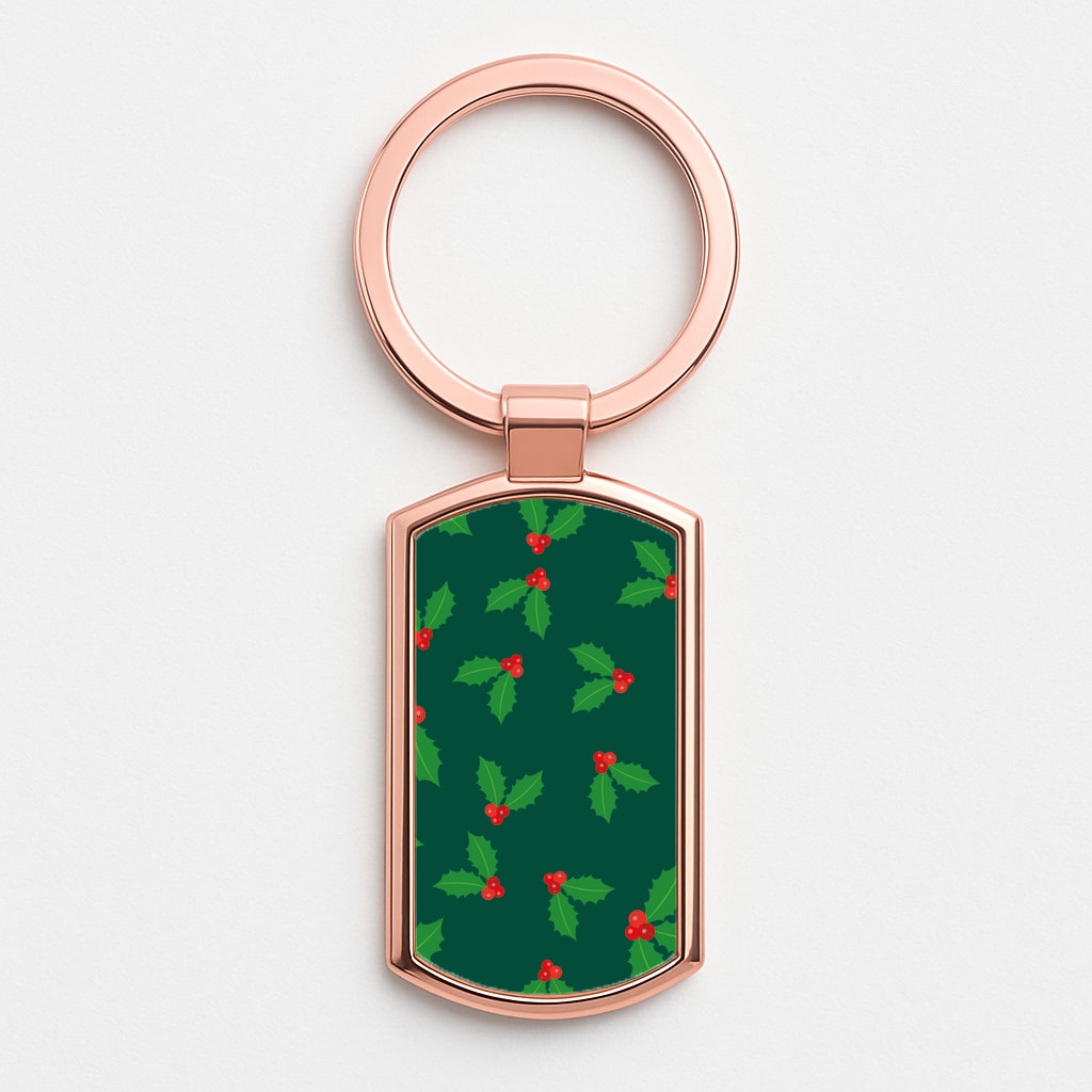 Holly - Christmas Patterns Rose Gold Keyring