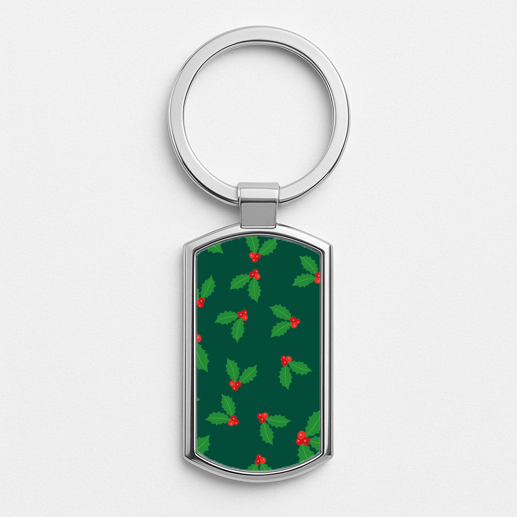 Holly - Christmas Patterns Silver Keyring