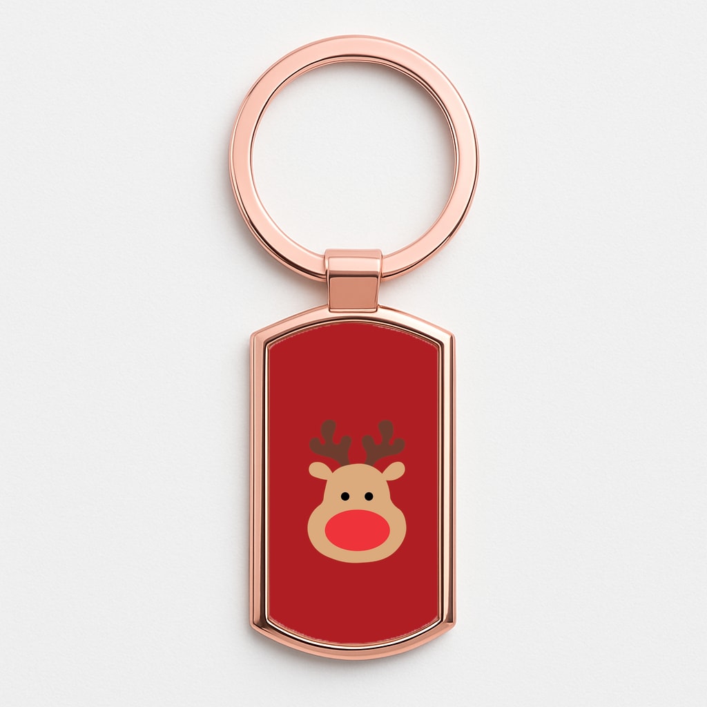 Rudolph Face - Christmas Rose Gold Keyring