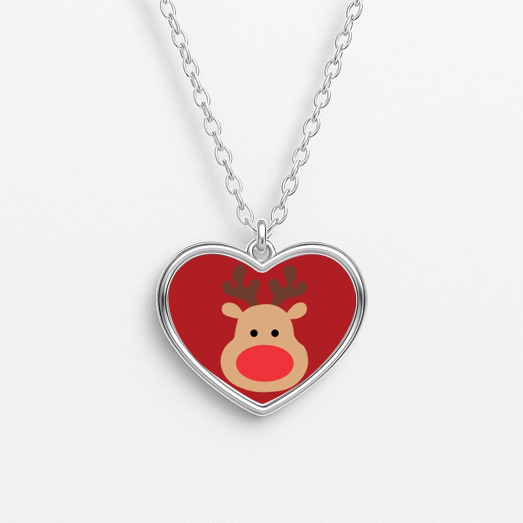 Rudolph Face - Christmas Heart Necklace