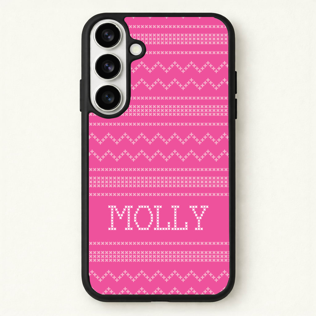 Personalised Christmas Jumper Pink Phone Case for Galaxy S26