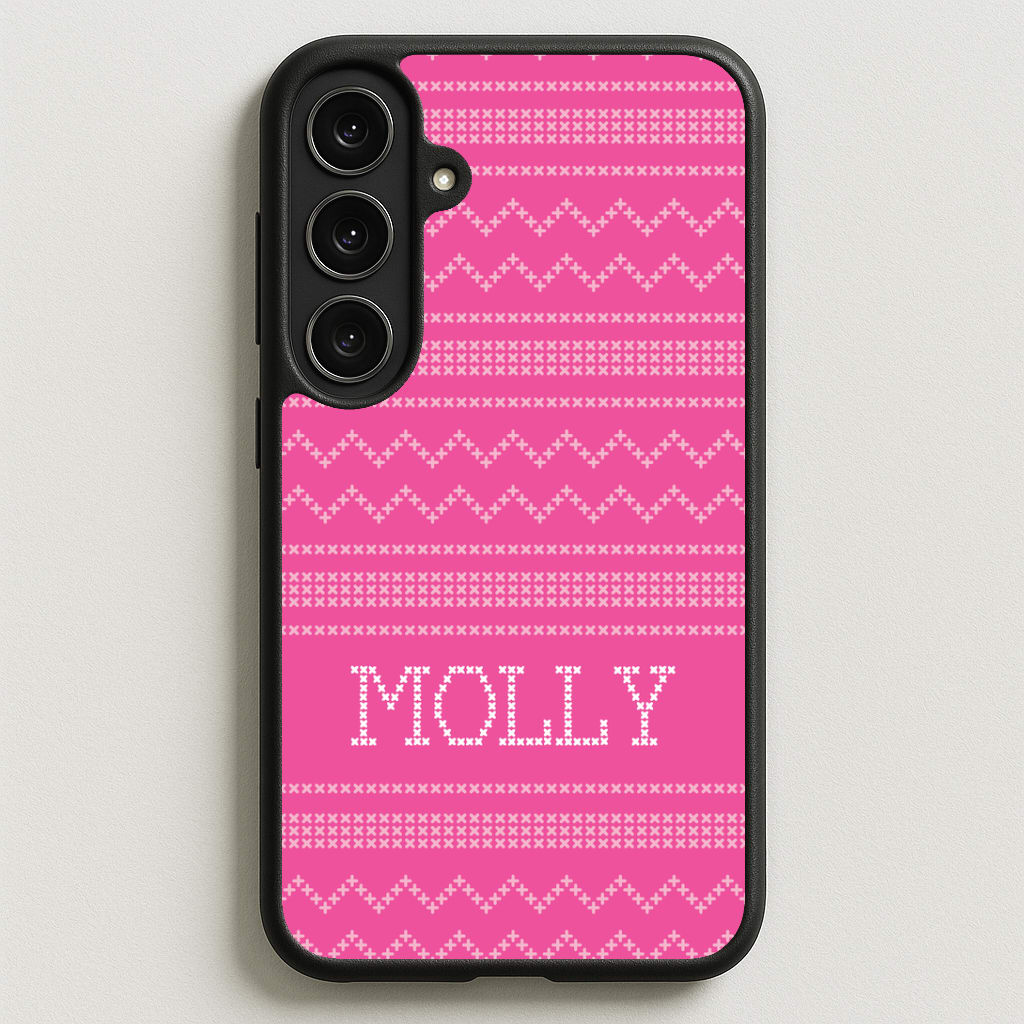Personalised Christmas Jumper Pink Phone Case for Galaxy S25FE