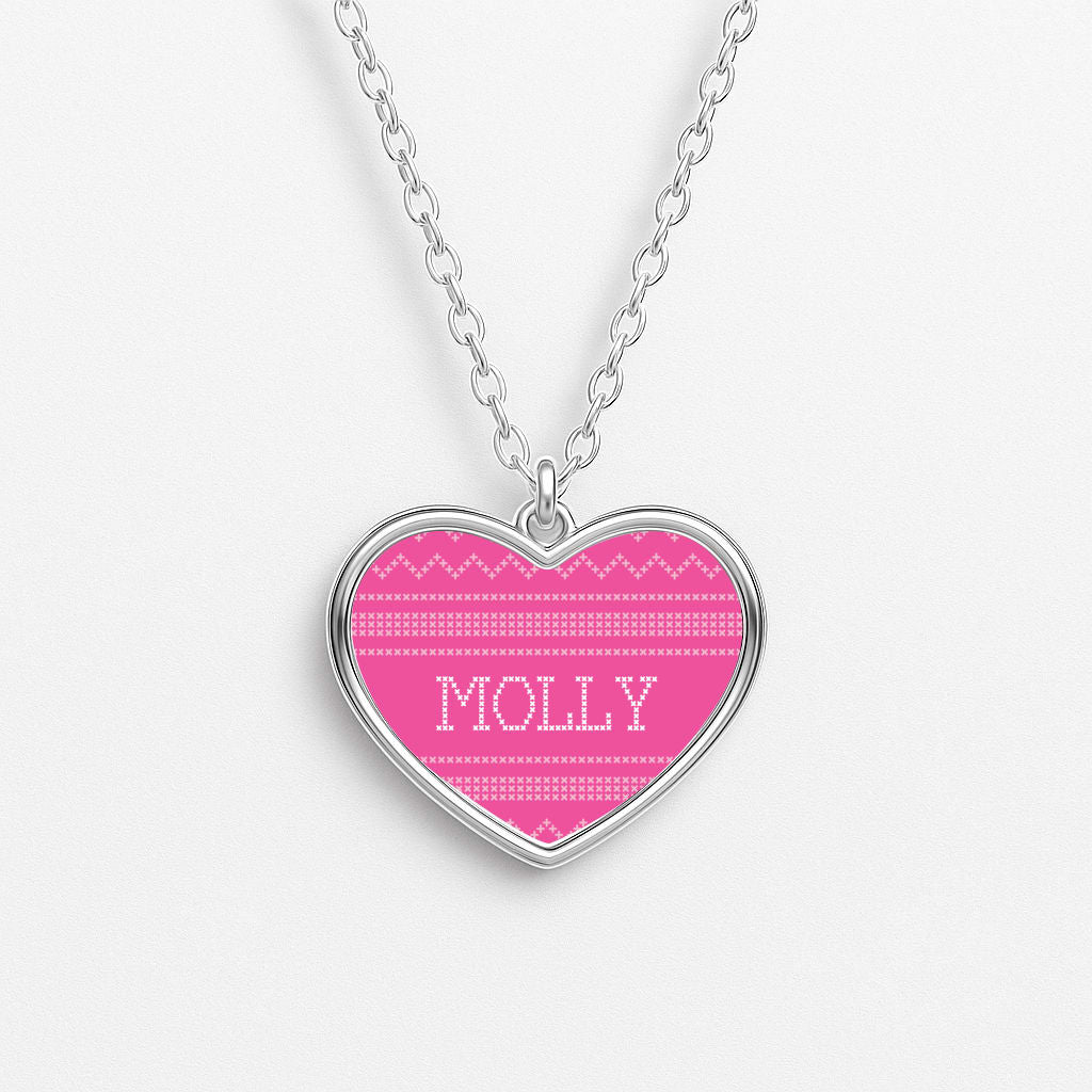 Personalised Christmas Jumper Pink Necklace