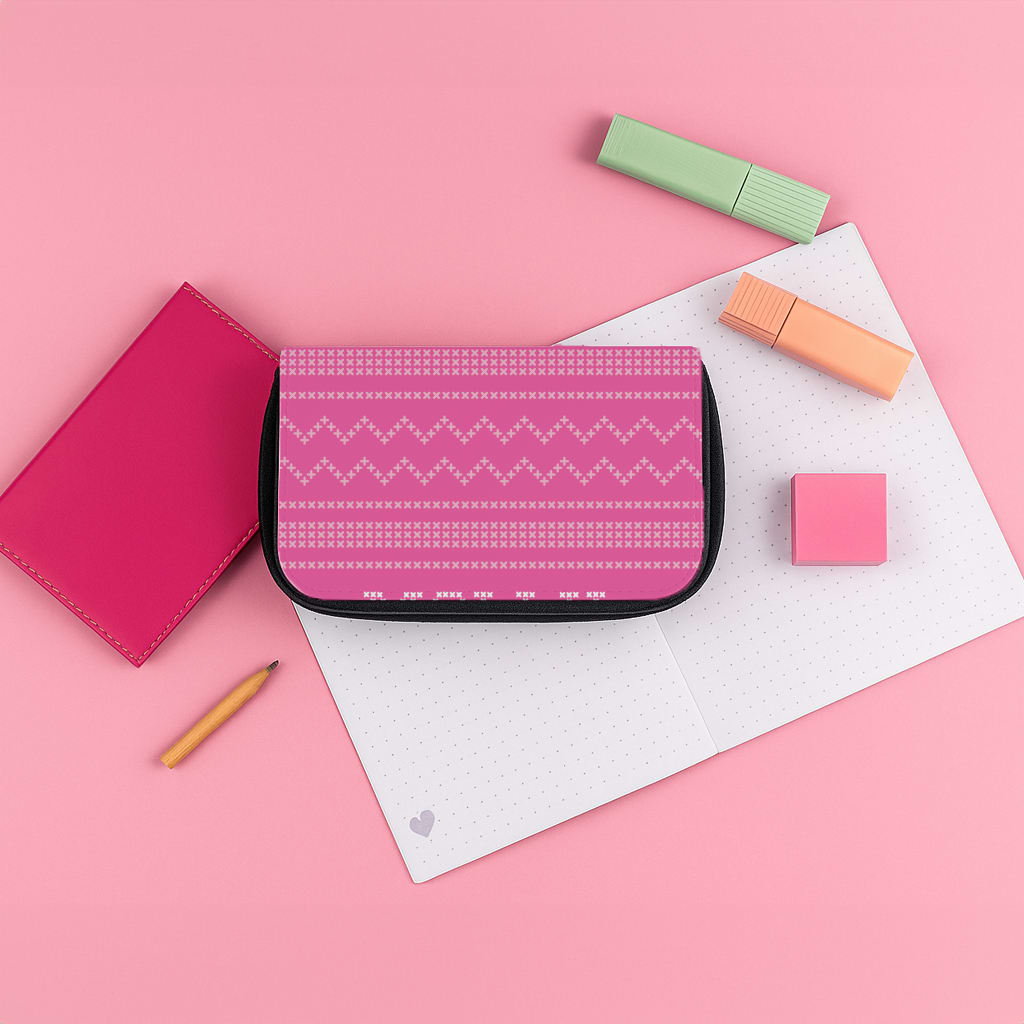 Personalised Christmas Jumper Pink Pencil Case