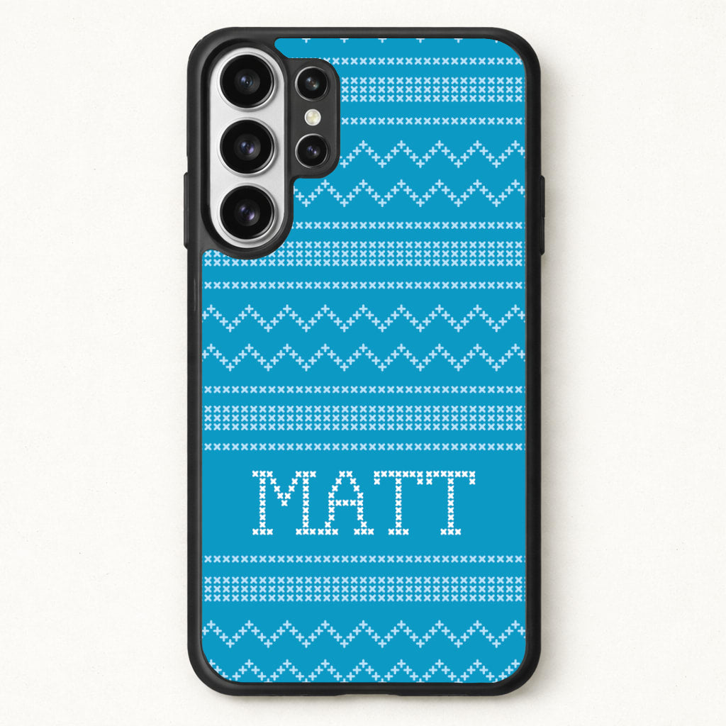 Personalised Christmas Jumper Blue Phone Case for Galaxy S26 Ultra