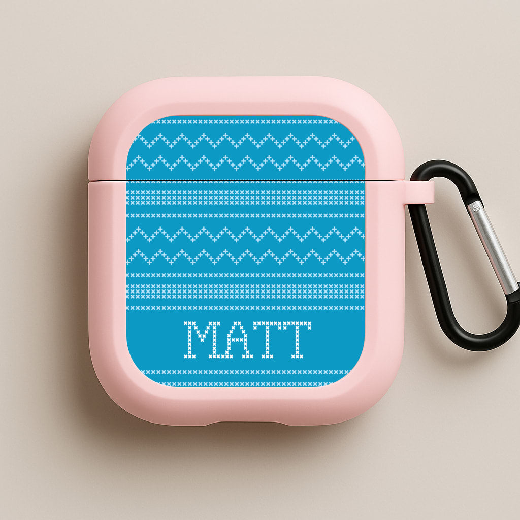 Personalised Christmas Jumper Blue Pink AirPods Case