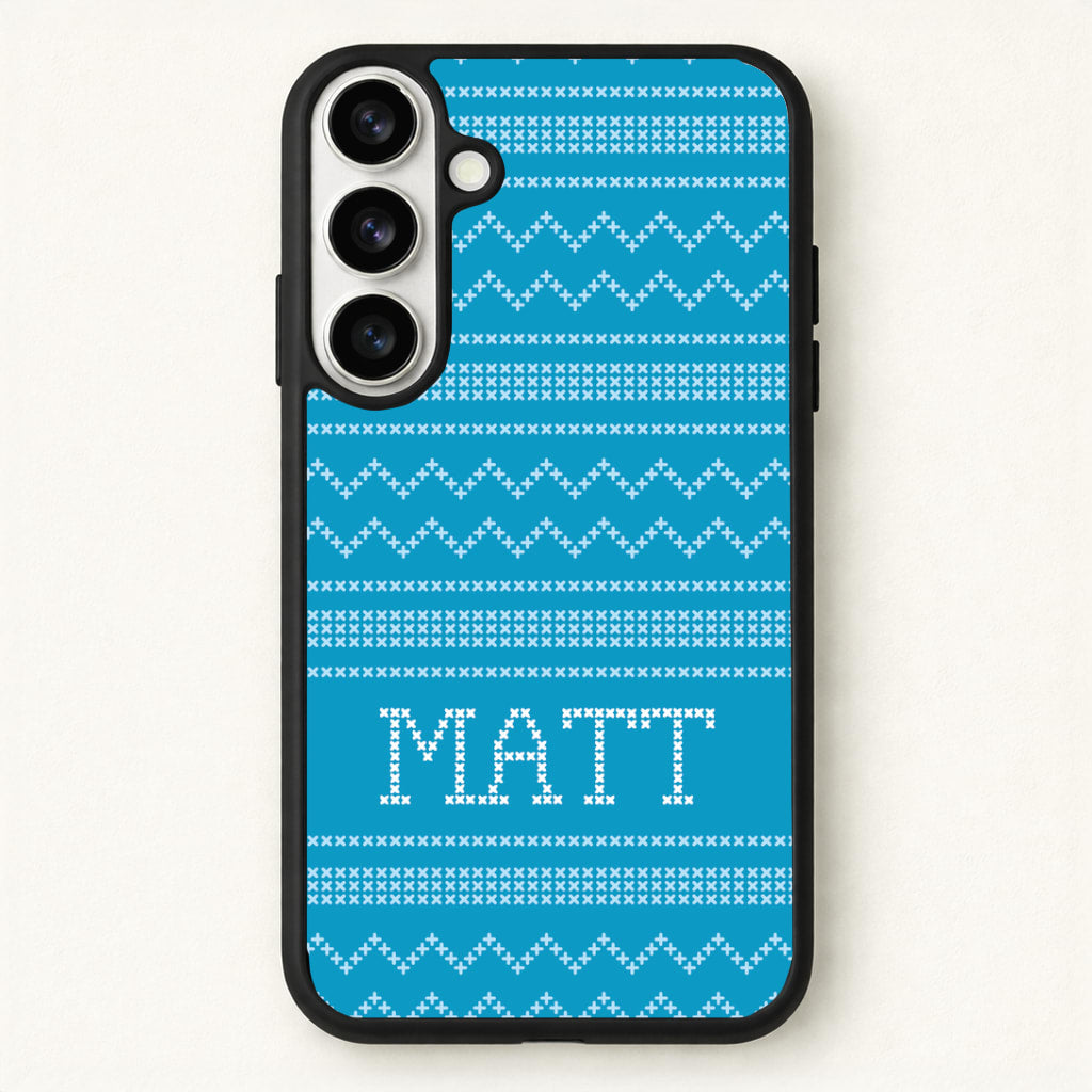 Personalised Christmas Jumper Blue Phone Case for Galaxy S26 Plus