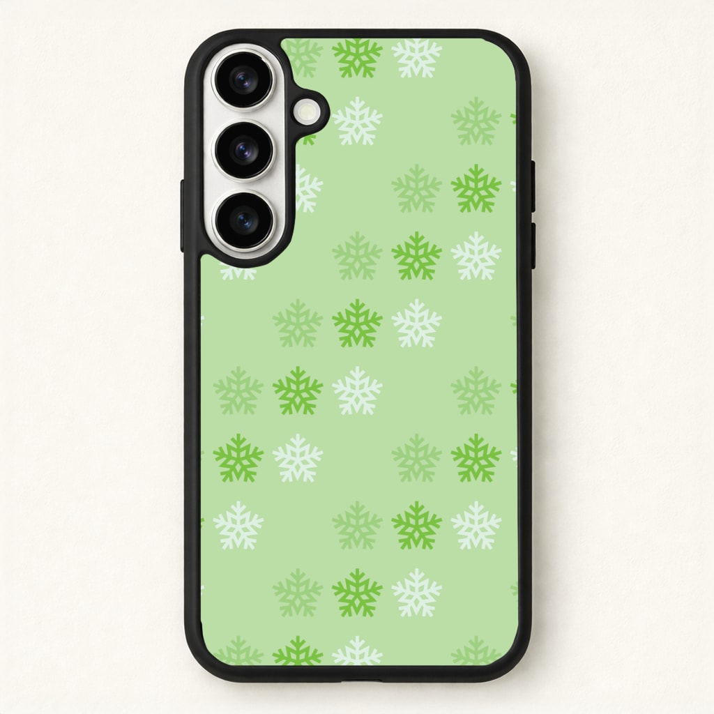 Green Slowflakes Christmas Pattern Phone Case for Galaxy S26 Plus