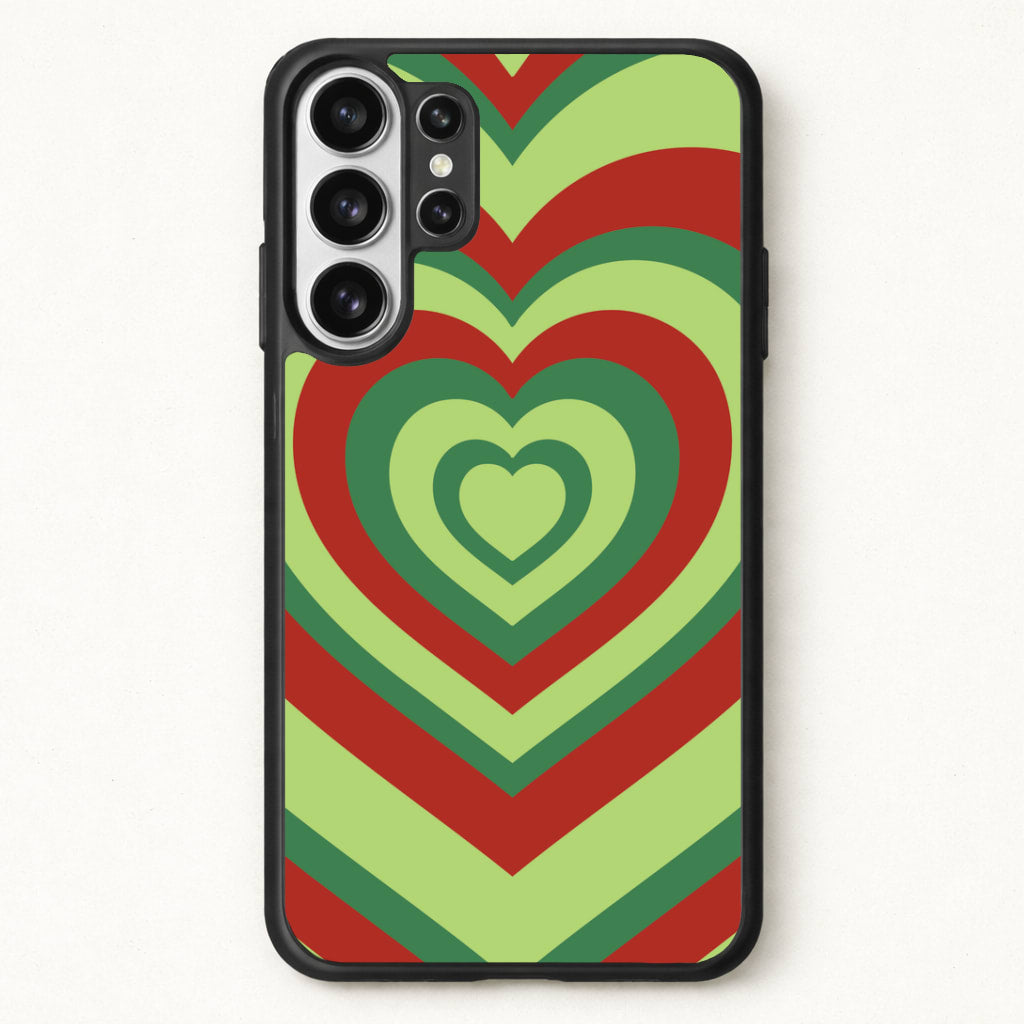 Red And Green Trippy Heart Christmas Pattern Phone Case for Galaxy S26 Ultra