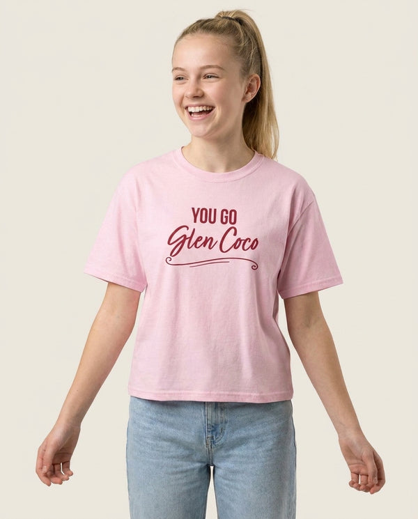 You Go Glen Coco T-Shirt — Pink Front, worn