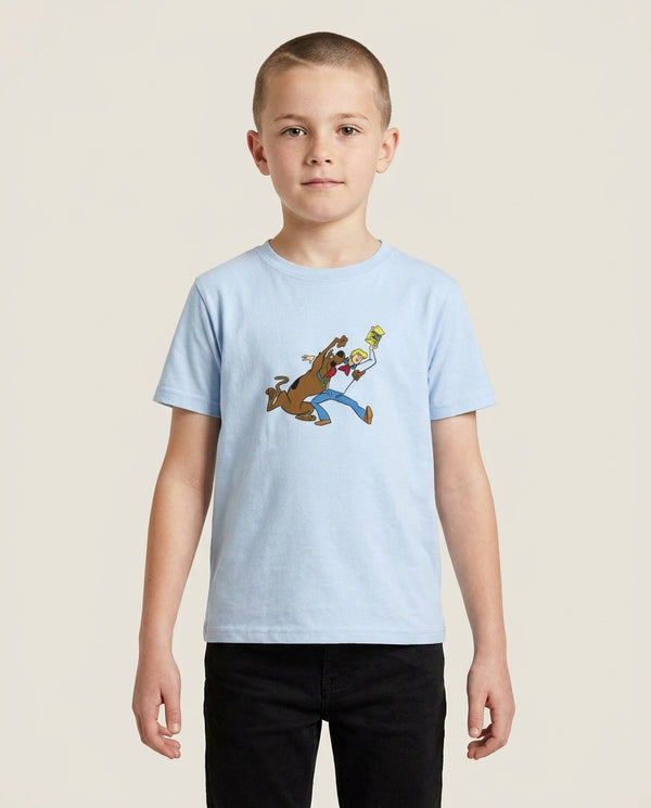 Scooby Snacks - Scoob Kids T-Shirt — Blue Front, worn