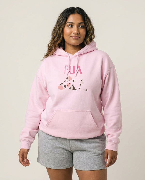 Pua Hoodie — Pink Front, worn