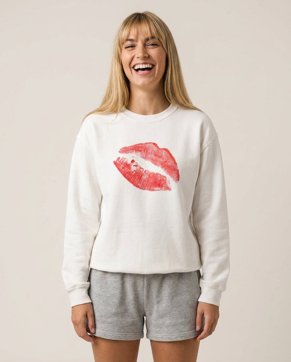 Kisses - Valentine's Day Sweatshirt — White Front, worn