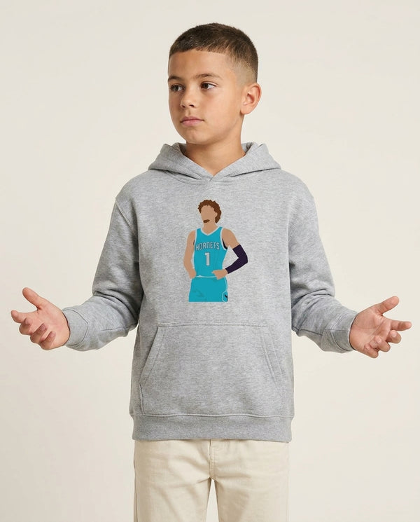Lamelo - Basketball Kids Hoodie — Grey Front, worn