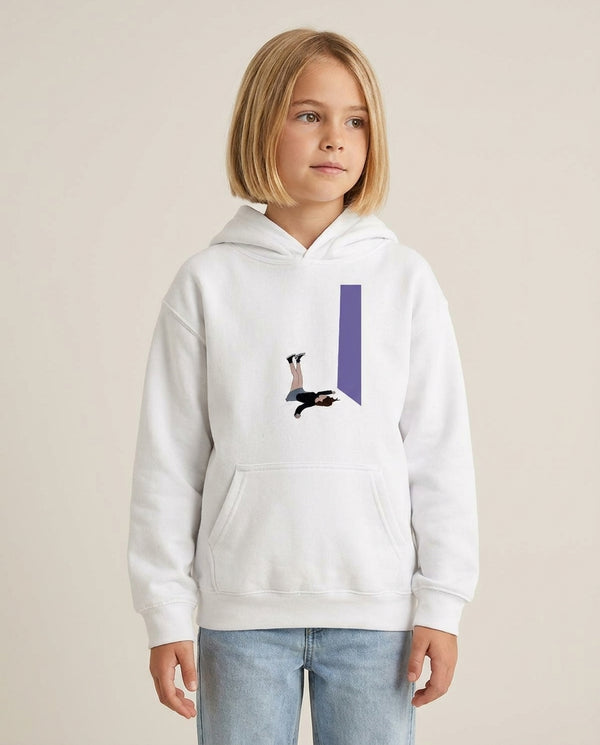 Guts - Olivia Kids Hoodie — White Front, worn