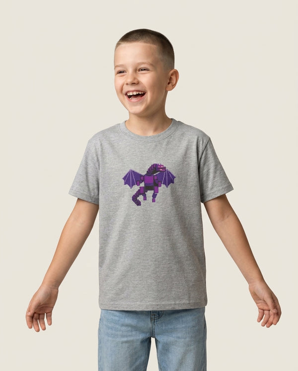 Ender Dragon Kids T-Shirt — Grey Front, worn