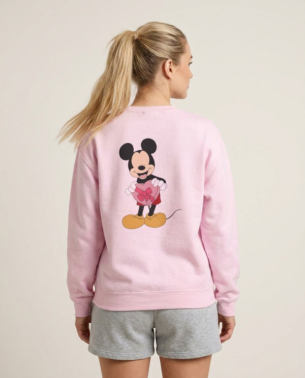 Mickey's Gift Valentine's Sweatshirt — Pink Back, worn