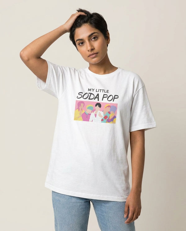 My Little Soda T-Shirt — White Front, worn