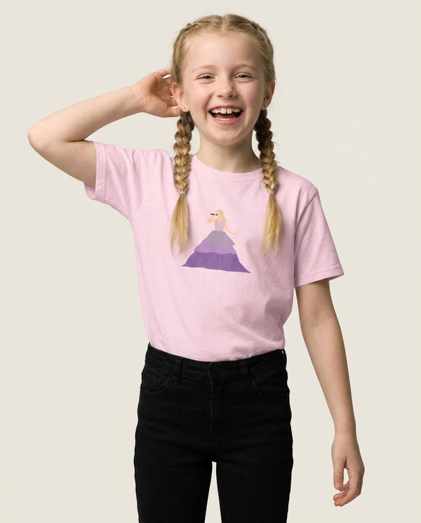 Purple Dress - Taylor Kids T-Shirt — Pink Front, worn