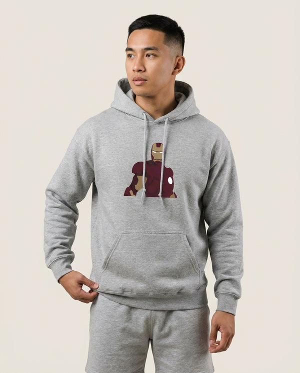 Iron man mask Hoodie — Grey Front, worn