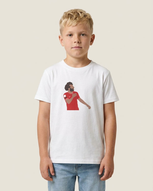 Salah - Football Kids T-Shirt — White Front, worn