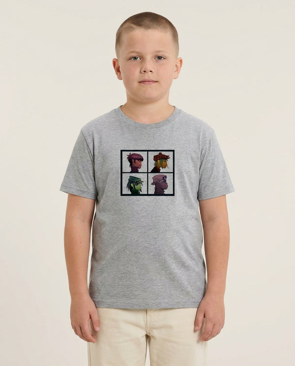 Members Kids T-Shirt — Grey Front, worn
