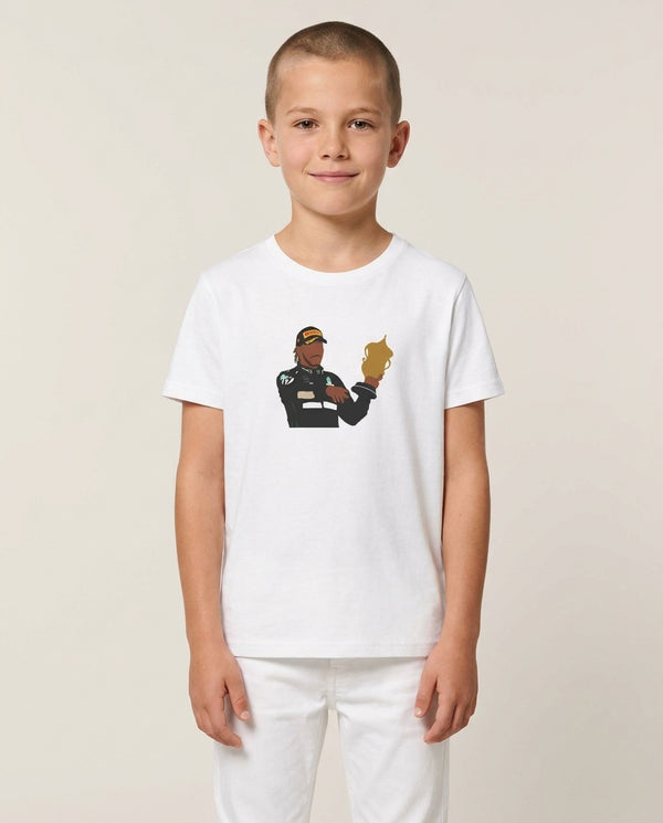 Hamilton - F1 Kids T-Shirt — White Front, worn