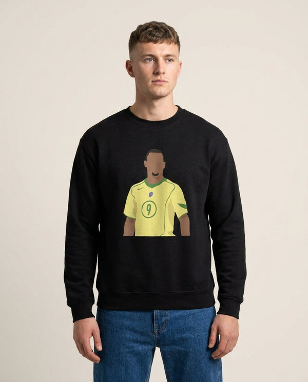 R9 Ronaldo - Football Sweatshirt — Black Front, worn