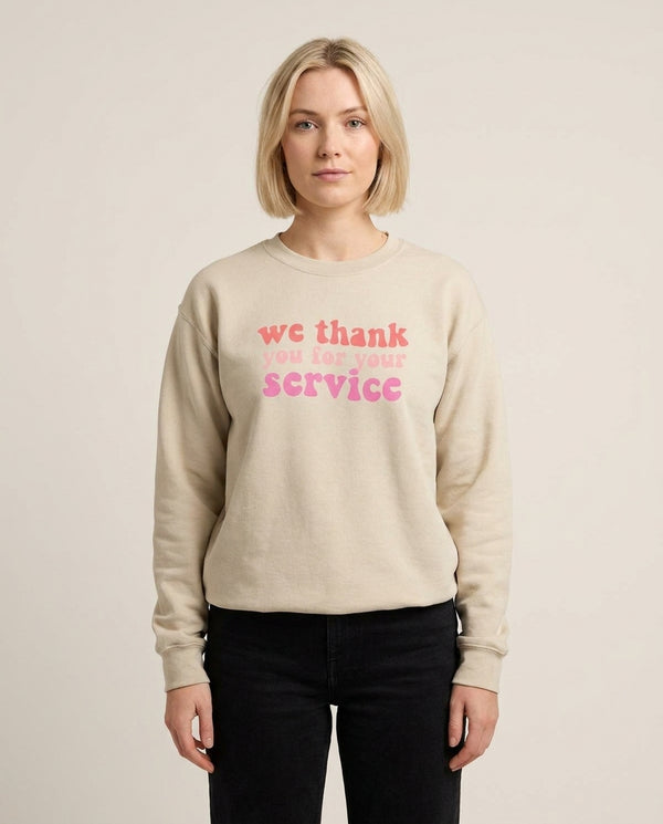 We Thank You For Your Service - Heart TV Sweatshirt — Sand Front, worn