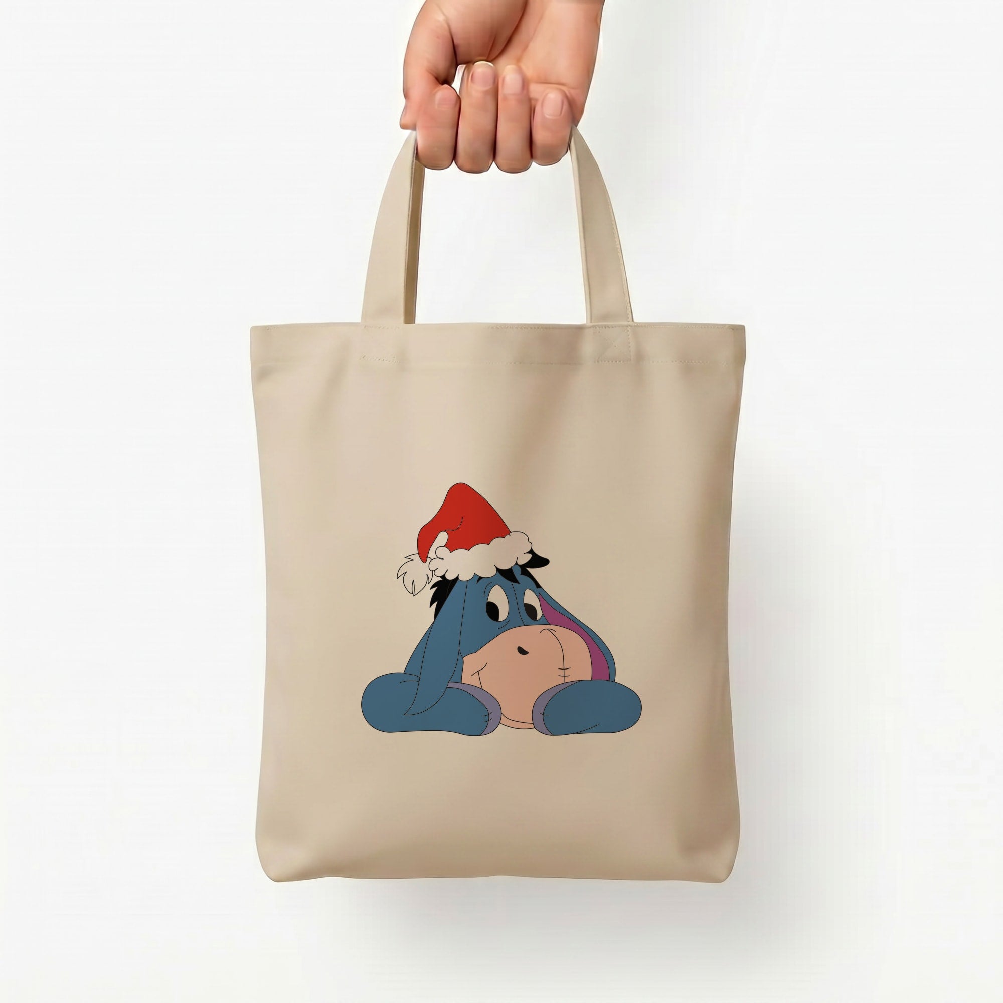 Donkey Pattern Christmas Tote Bag — Natural / Small