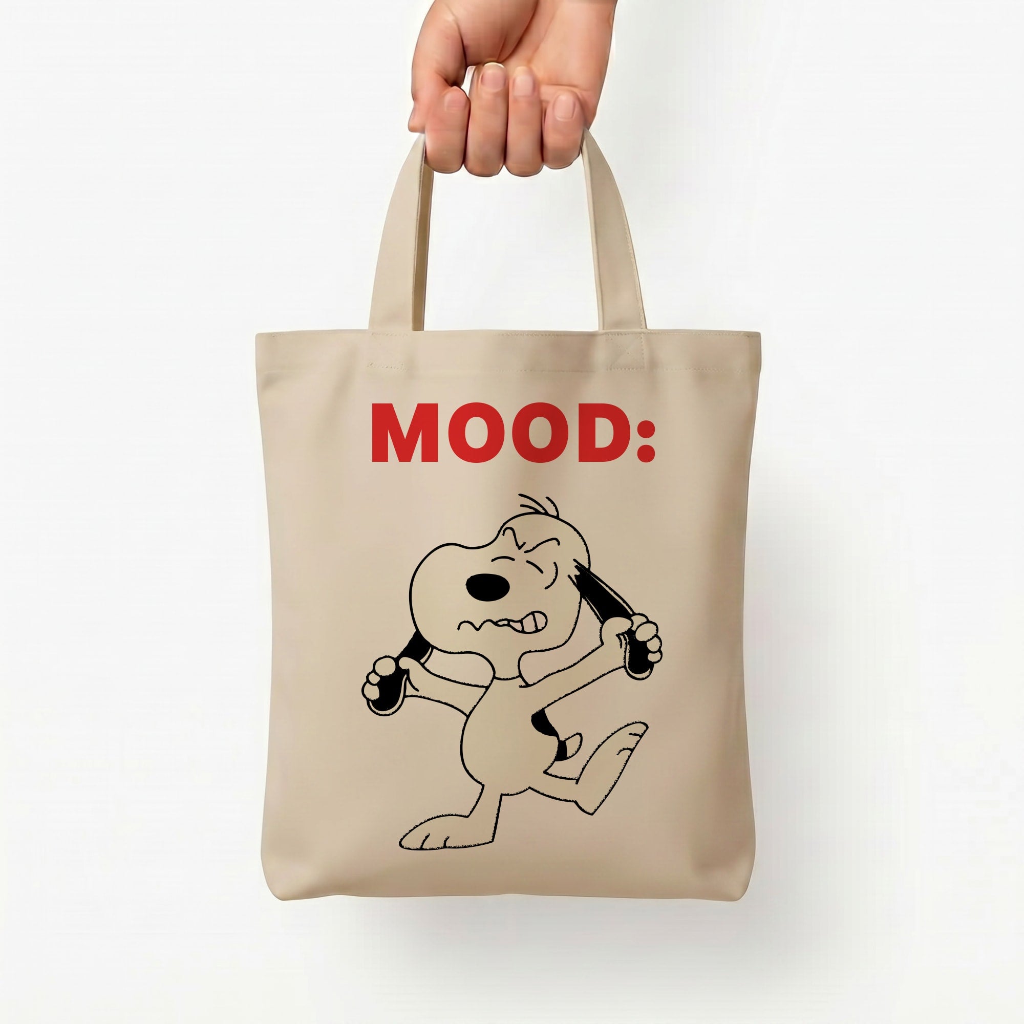 Mood Cartoon Beagle Tote Bag — Natural / Small