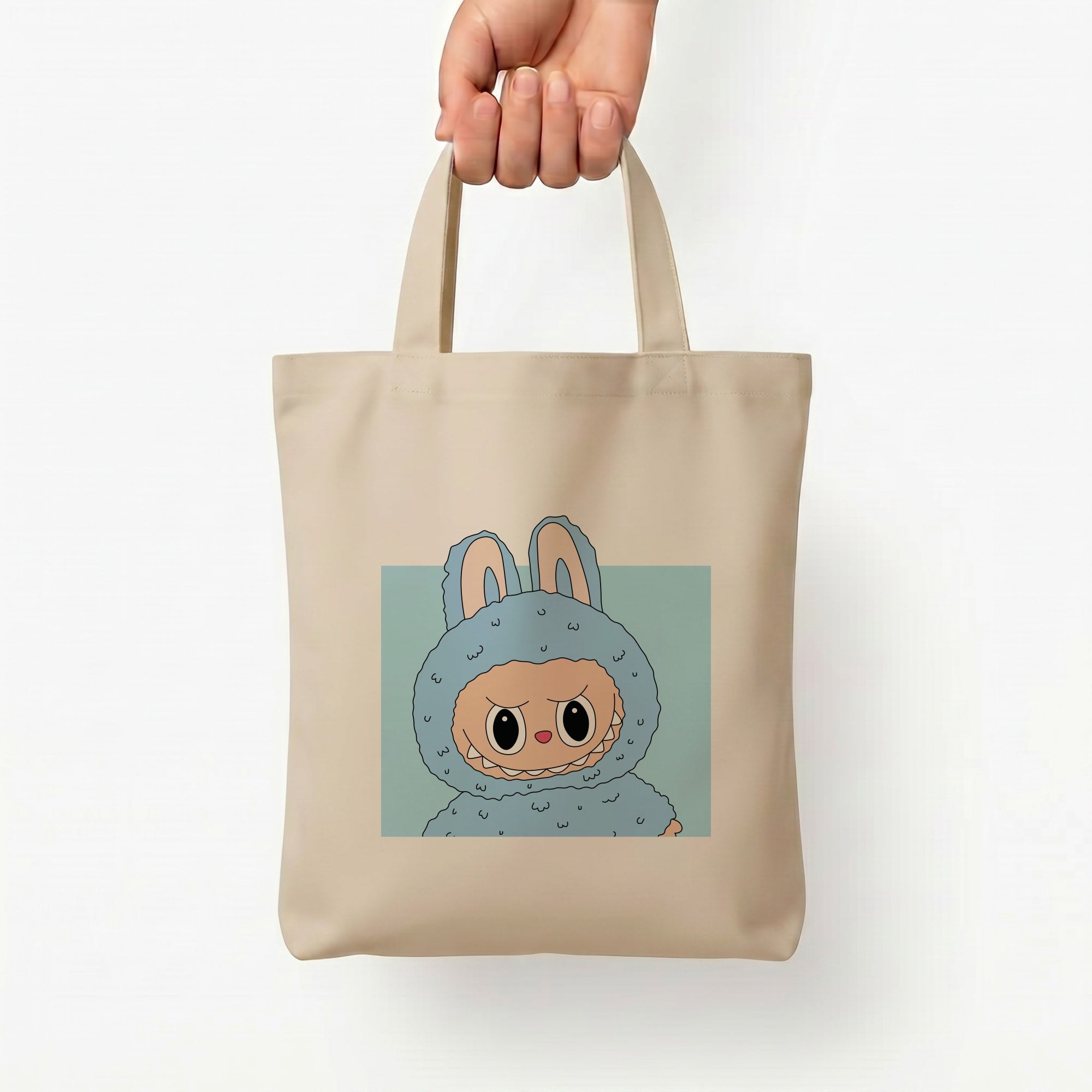 Cute Blue Notebook Monster Tote Bag — Natural / Small