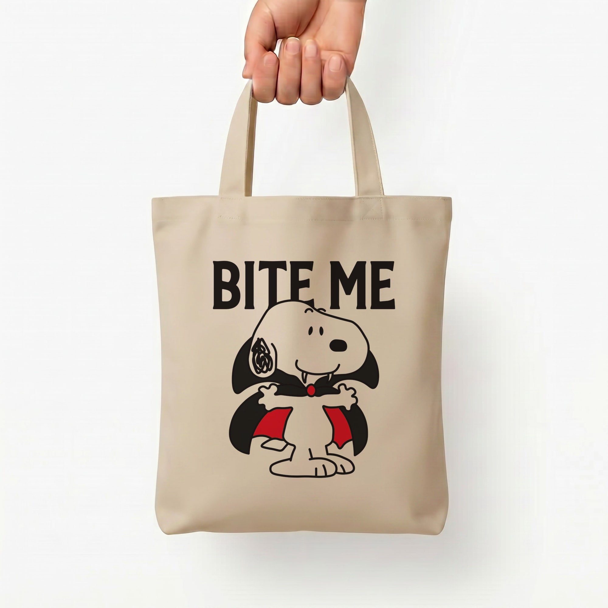 Bite Me Cartoon Beagle Tote Bag — Natural / Small