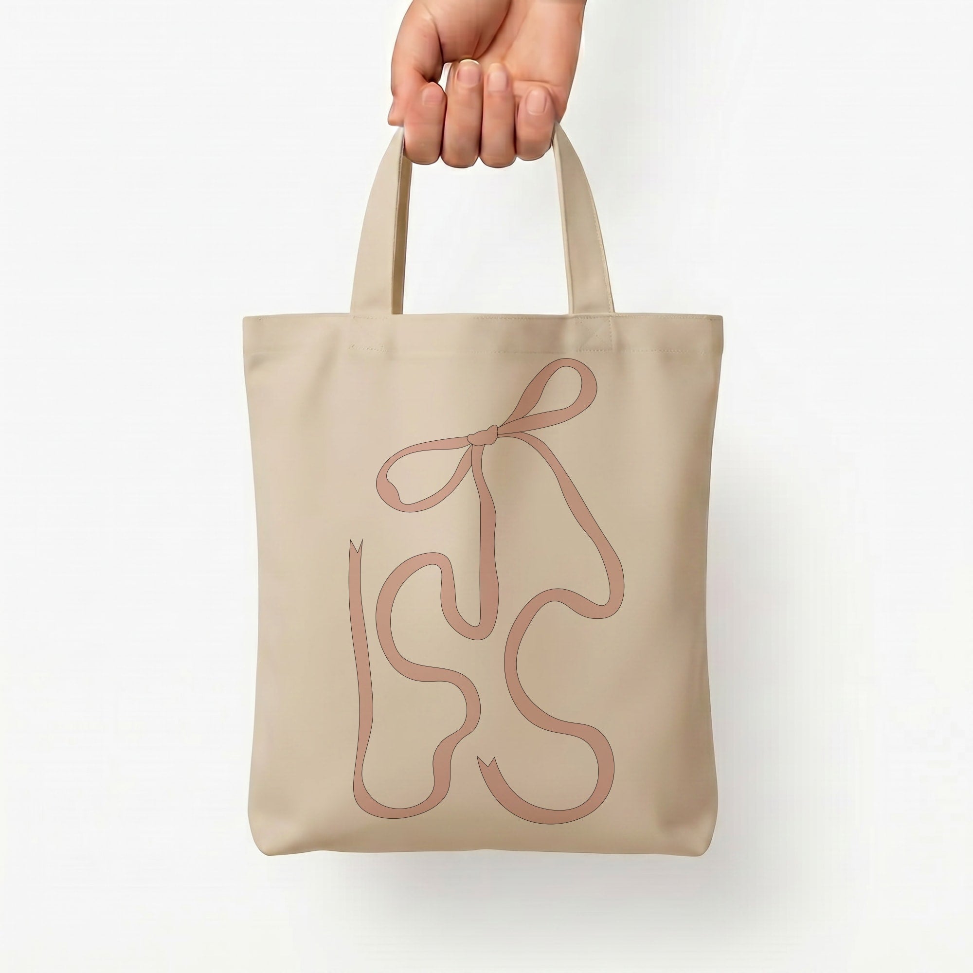Pink Ribbon Tote Bag — Natural / Small