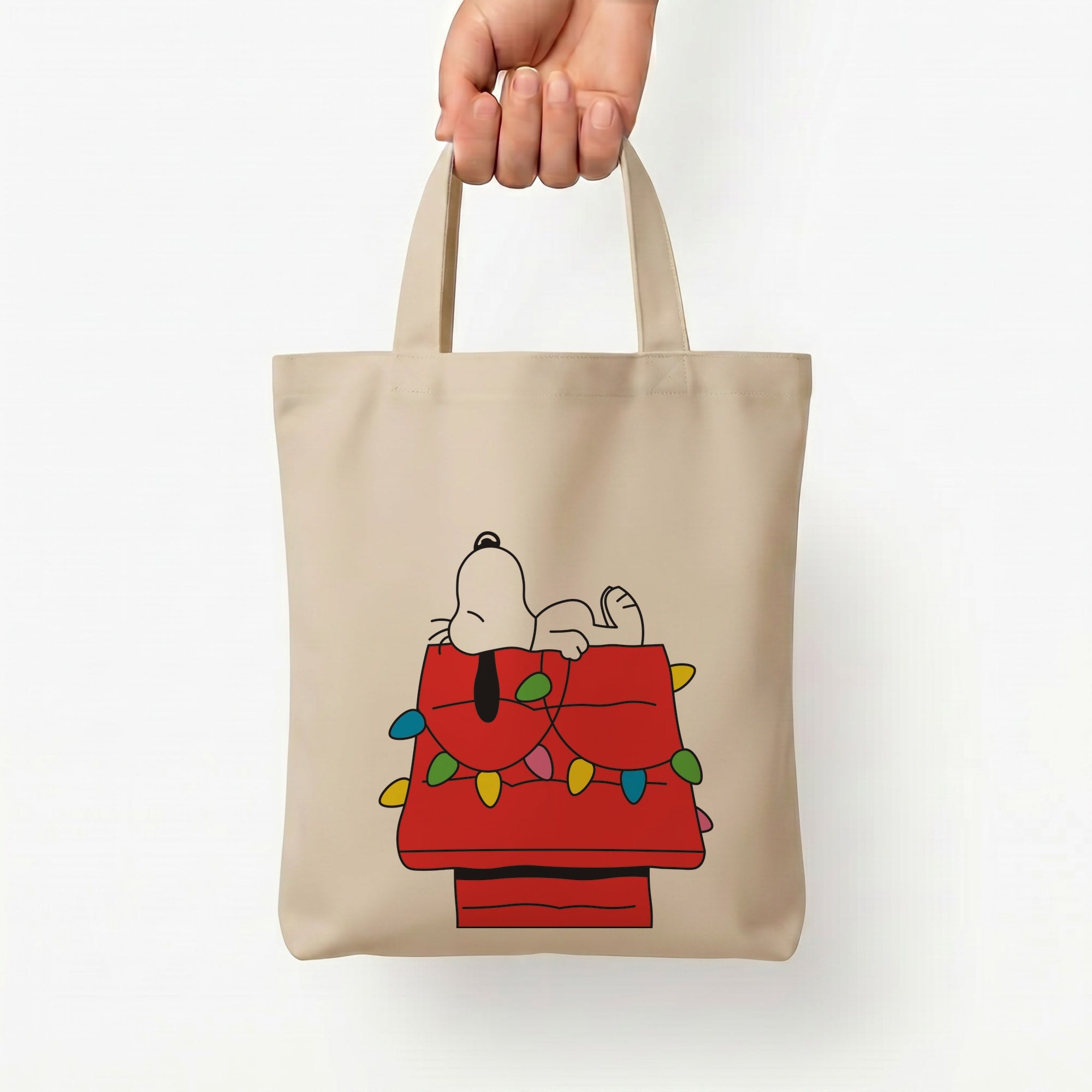 Cartoon Beagle Fairylights Tote Bag — Natural / Small