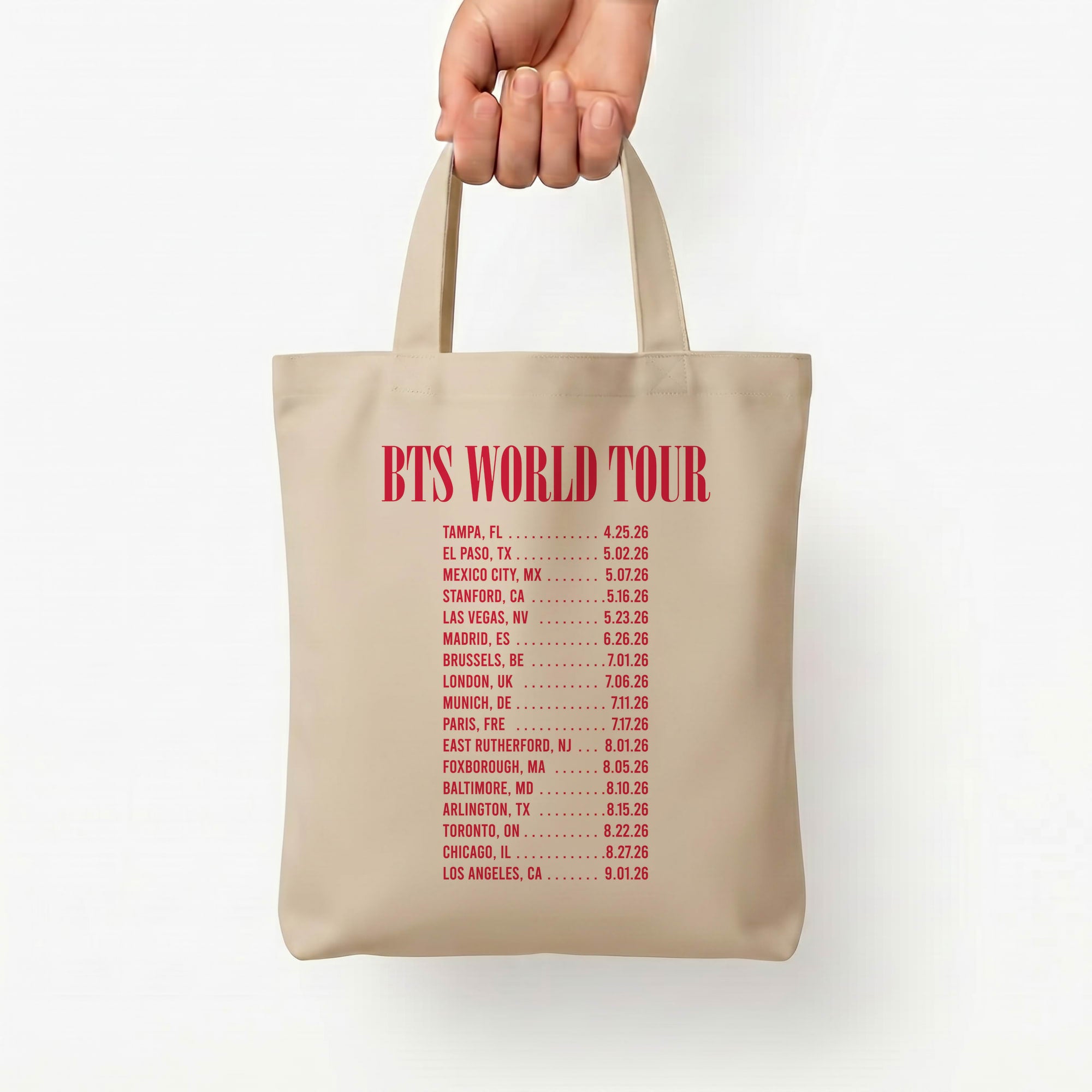 K-Pop Band World Tour List 2026 Tote Bag — Natural / Small