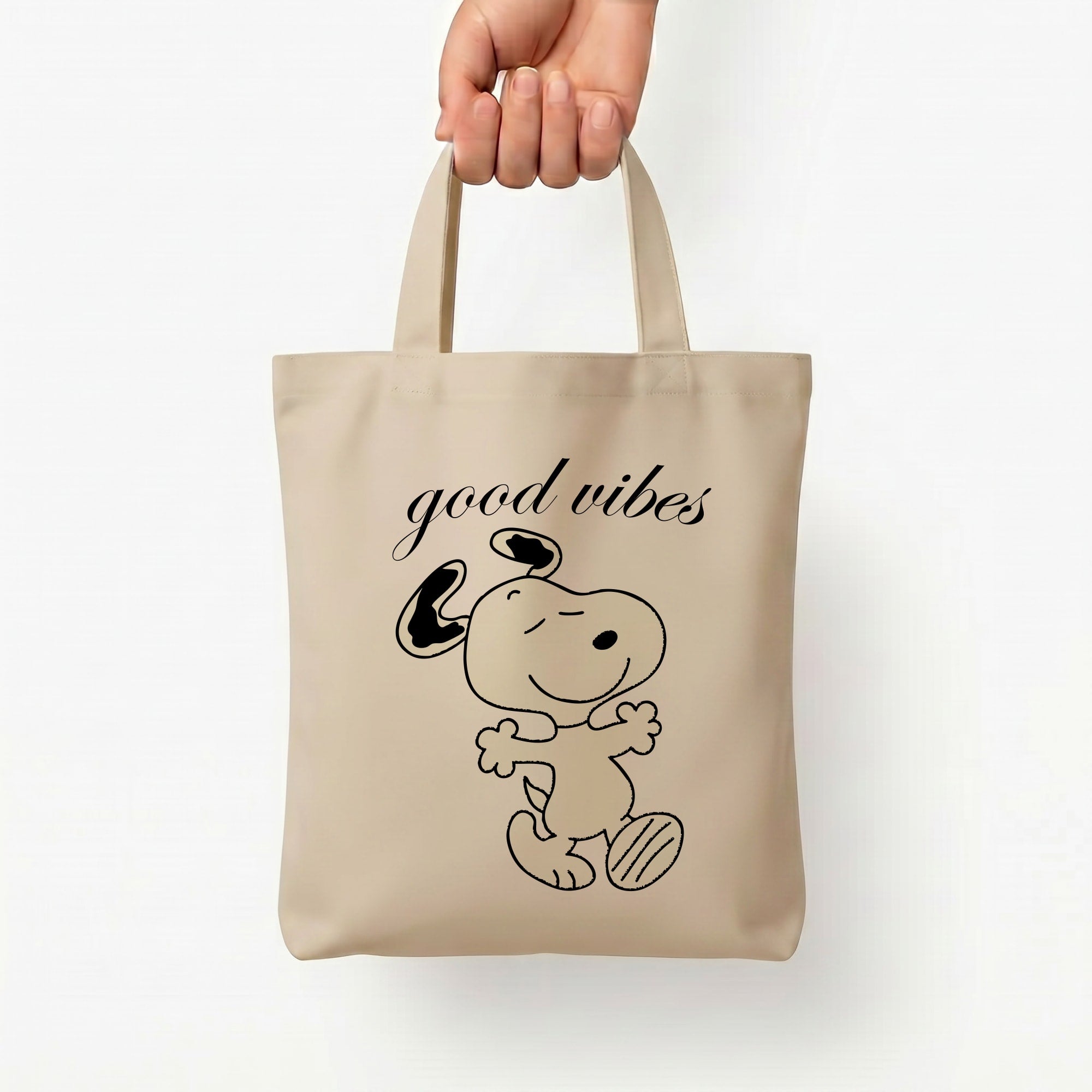 Good Vibes Cartoon Beagle Tote Bag — Natural / Small