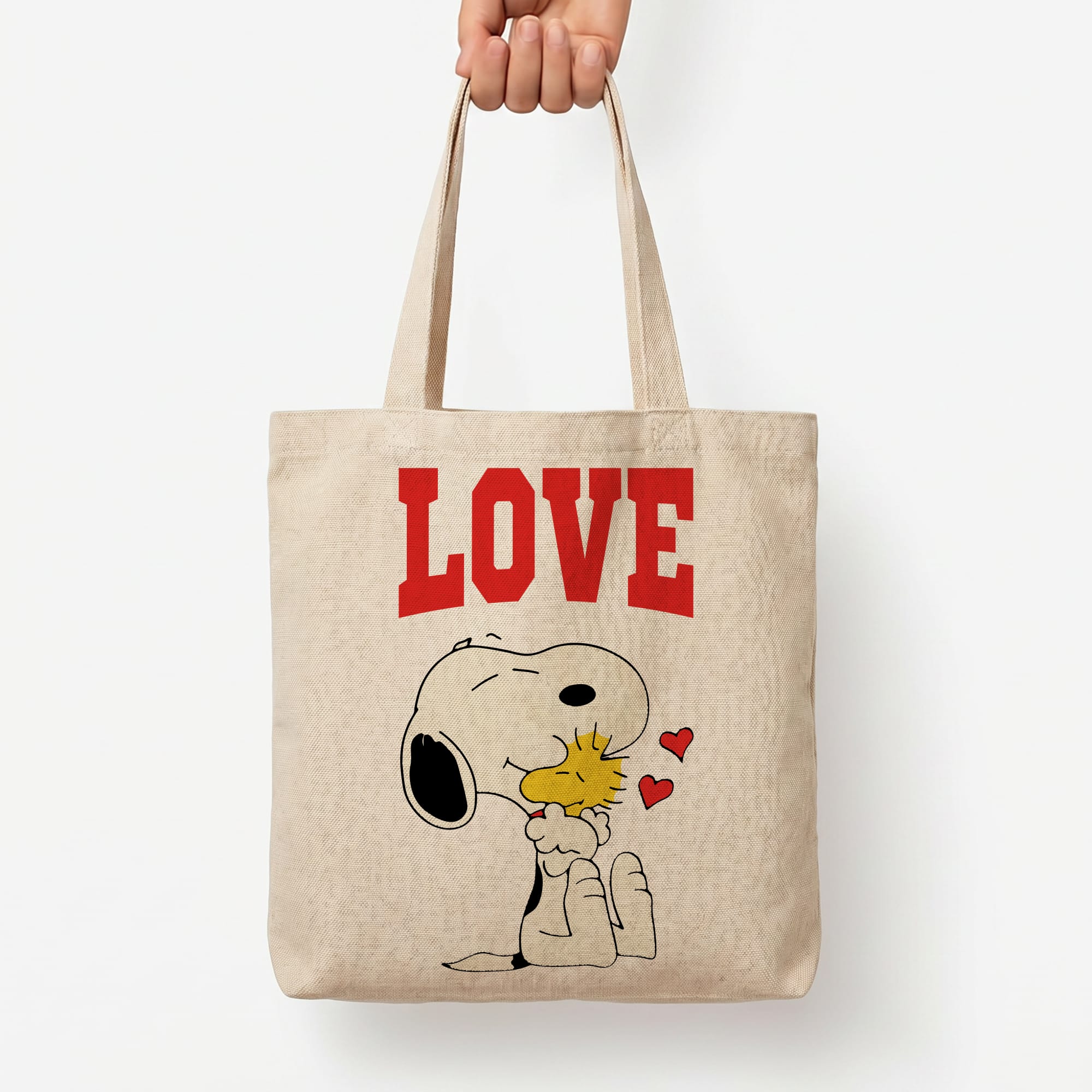 Love Cartoon Beagle Tote Bag — Natural / Large