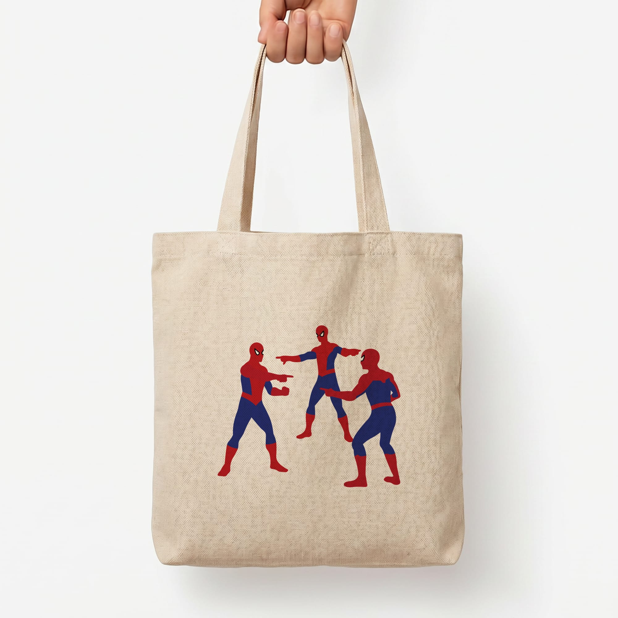 Spider Hero Pointing Meme Tote Bag — Natural / Large