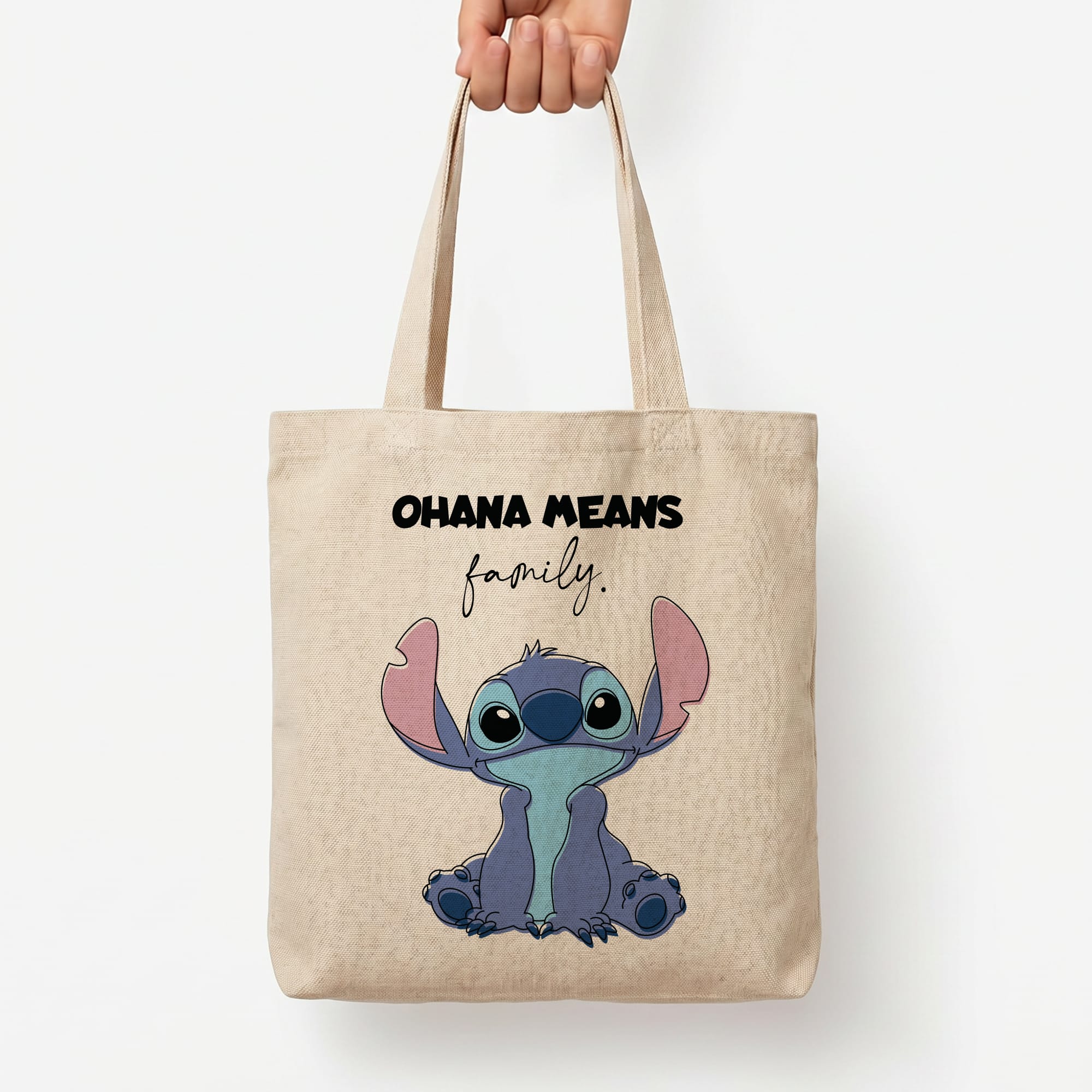 Ohana Means Family Pink Tote Bag — Natural / Large