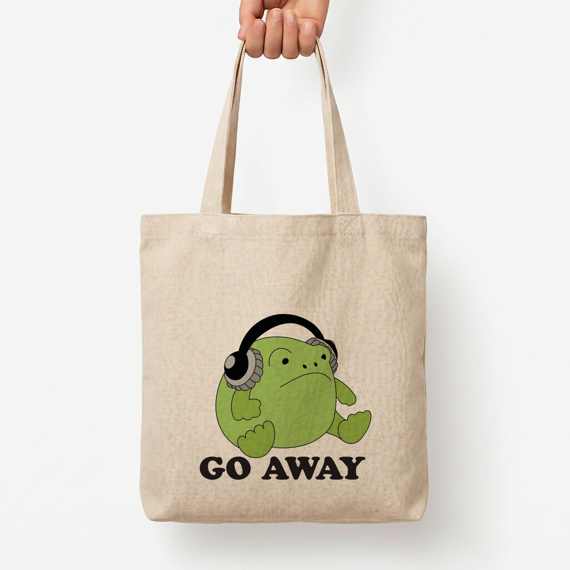 Go Away Grumpy Frog Tote Bag — Natural / Large