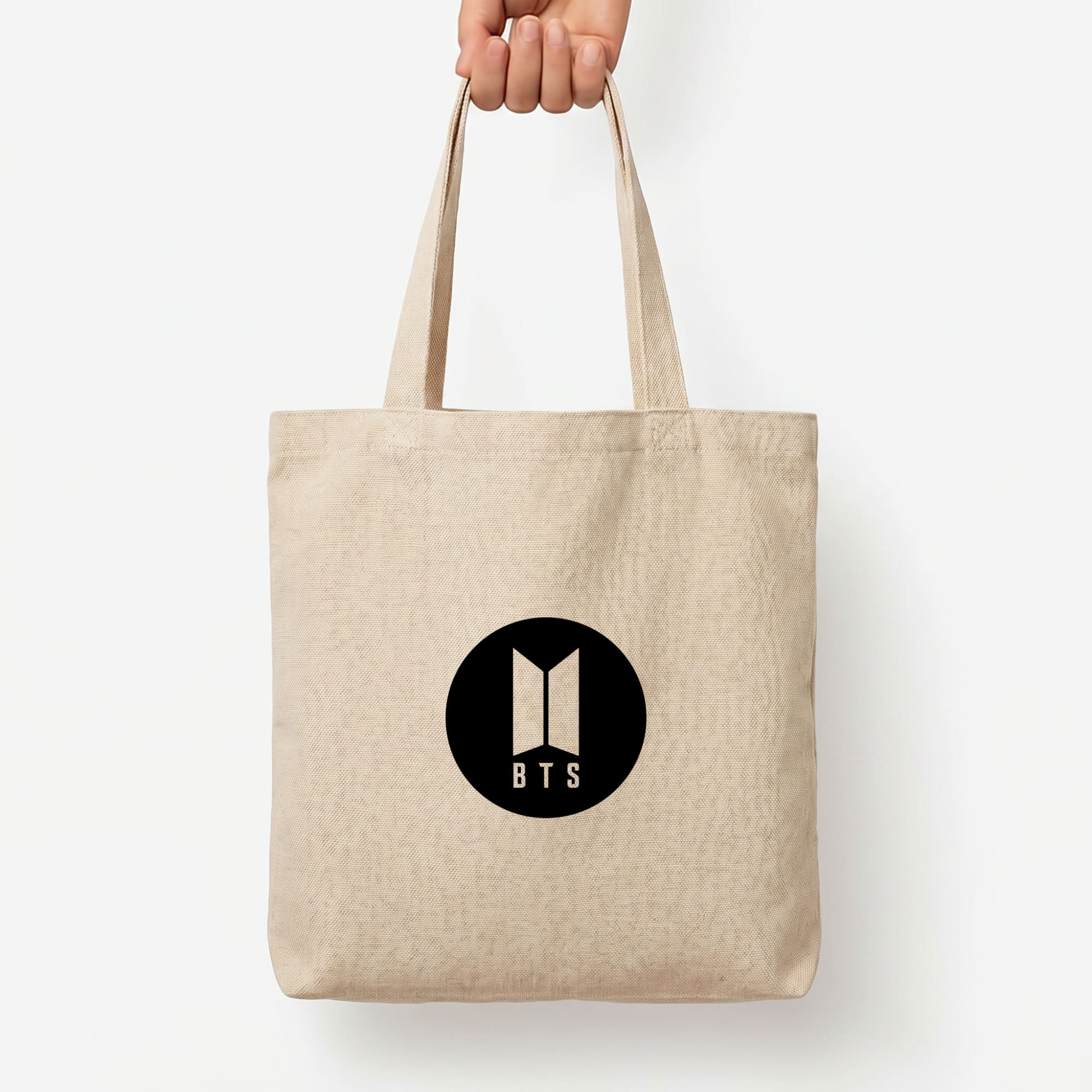 BTS logo Black - K Pop Tote Bag — Natural / Large
